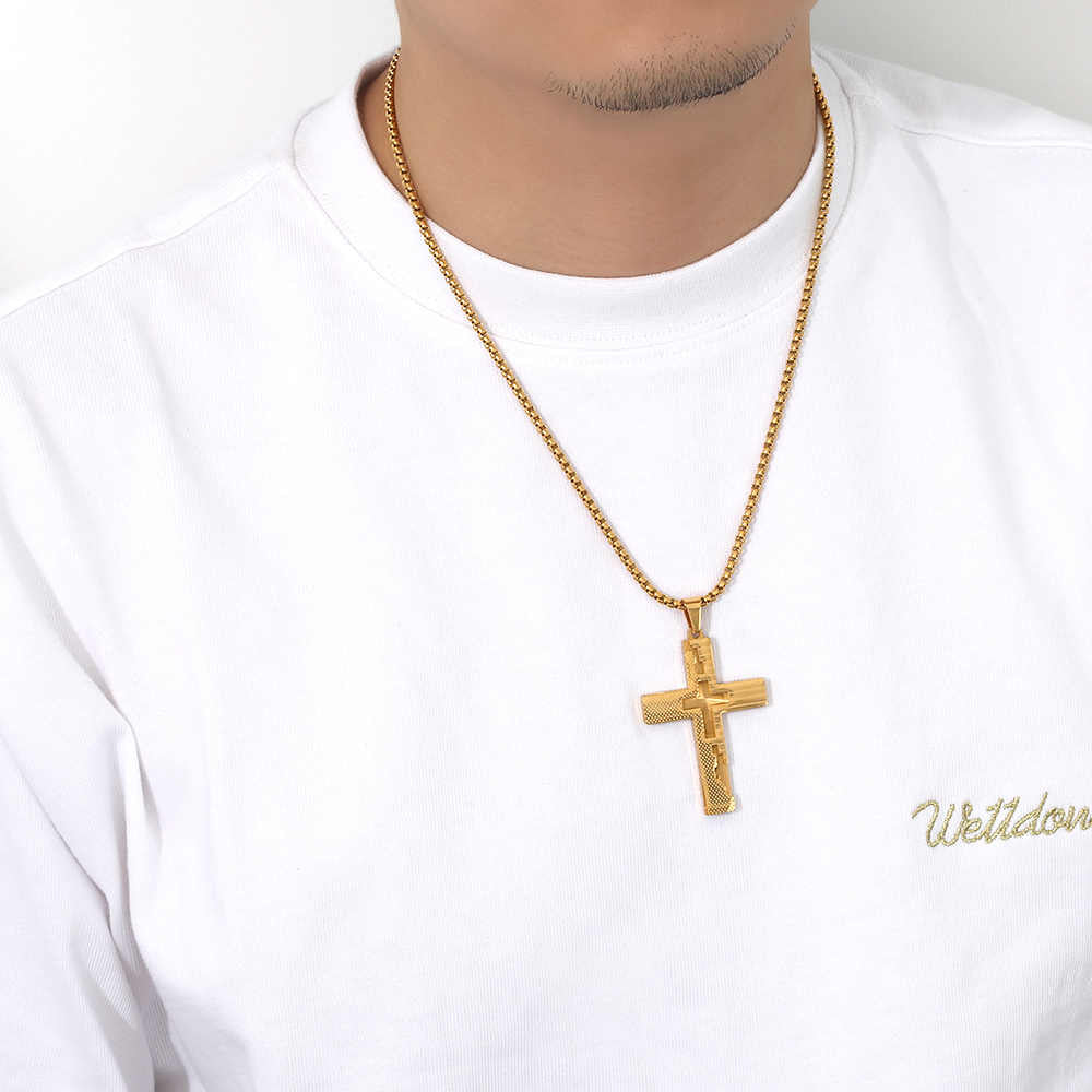 Men's stainless steel 18K gold plated creative design cross necklace