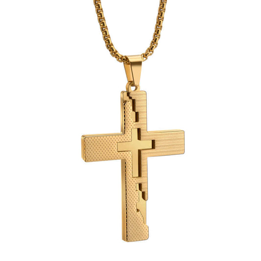 Men's stainless steel 18K gold plated creative design cross necklace