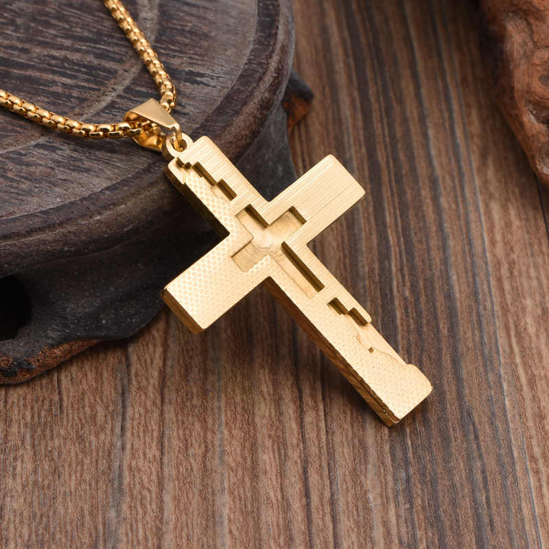 Men's stainless steel 18K gold plated creative design cross necklace