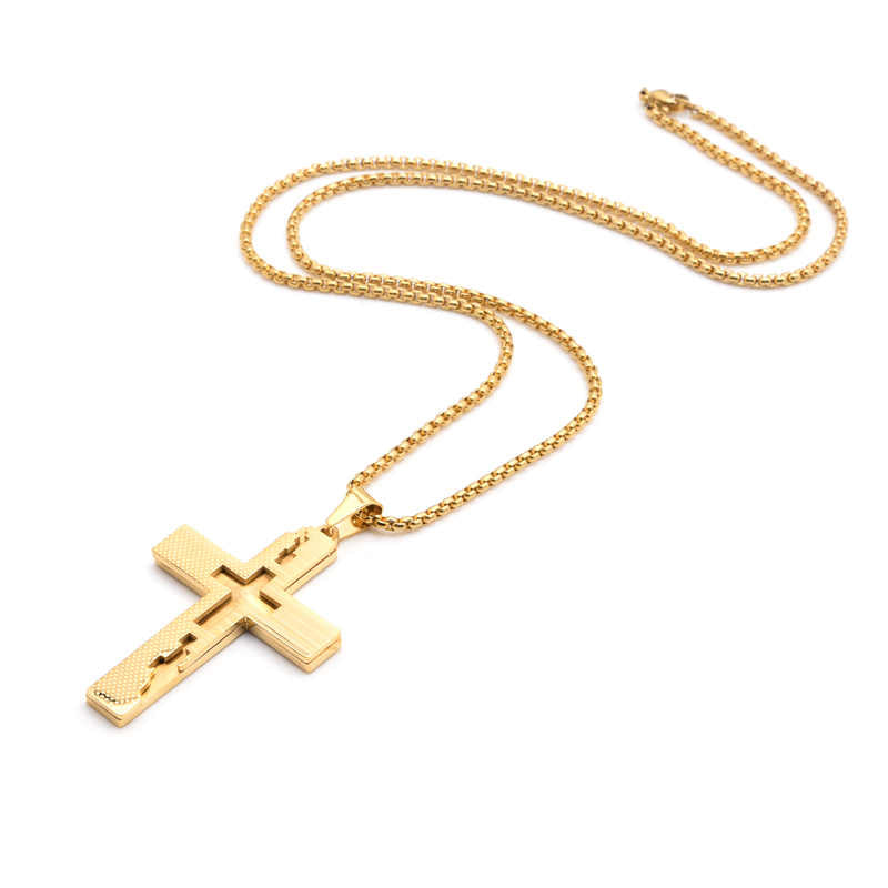 Men's stainless steel 18K gold plated creative design cross necklace