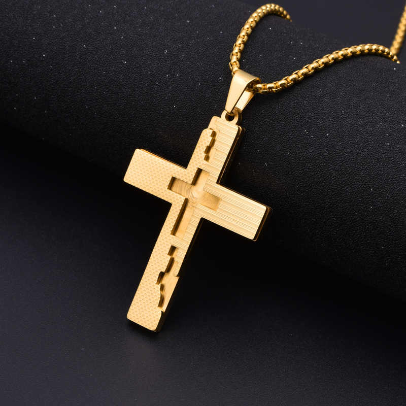 Men's stainless steel 18K gold plated creative design cross necklace