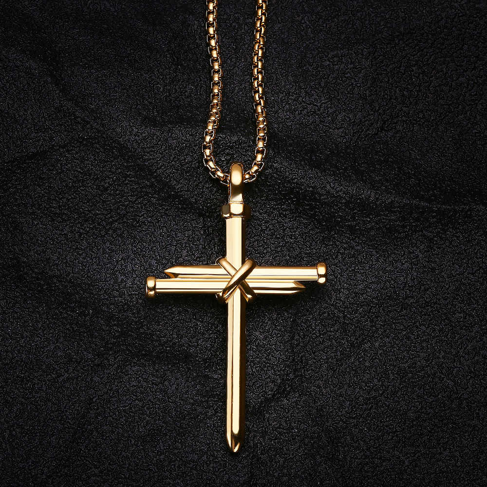 Men's Classic Stainless Steel 18K Gold Plated Cross Necklace