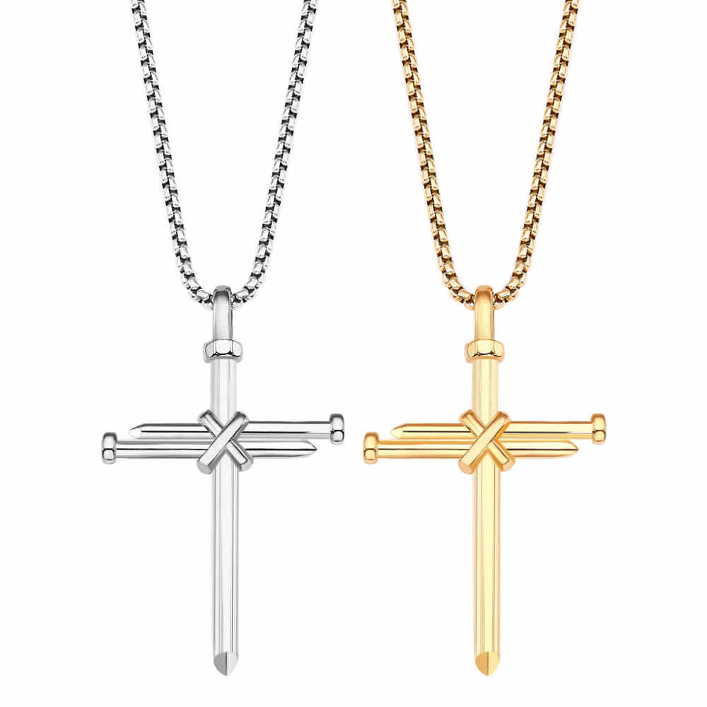 Men's Classic Stainless Steel 18K Gold Plated Cross Necklace