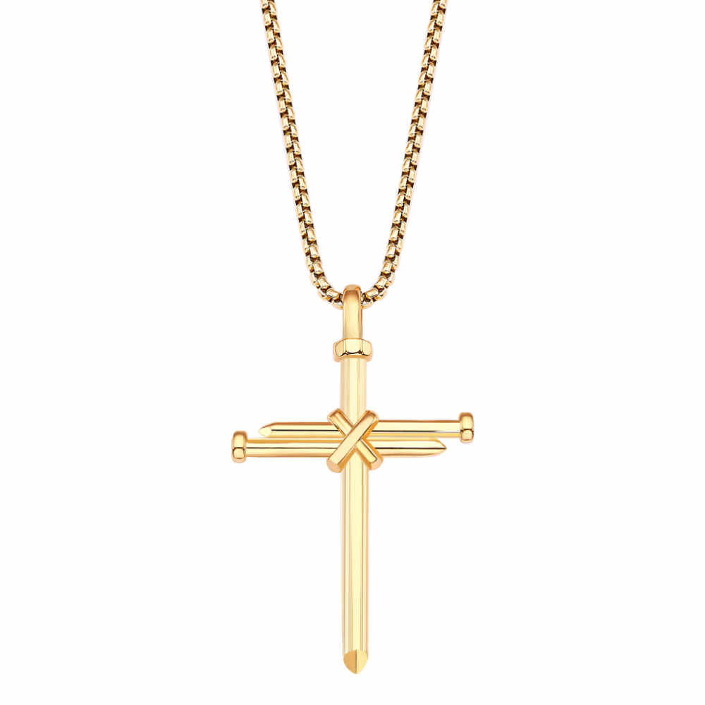 Men's Classic Stainless Steel 18K Gold Plated Cross Necklace