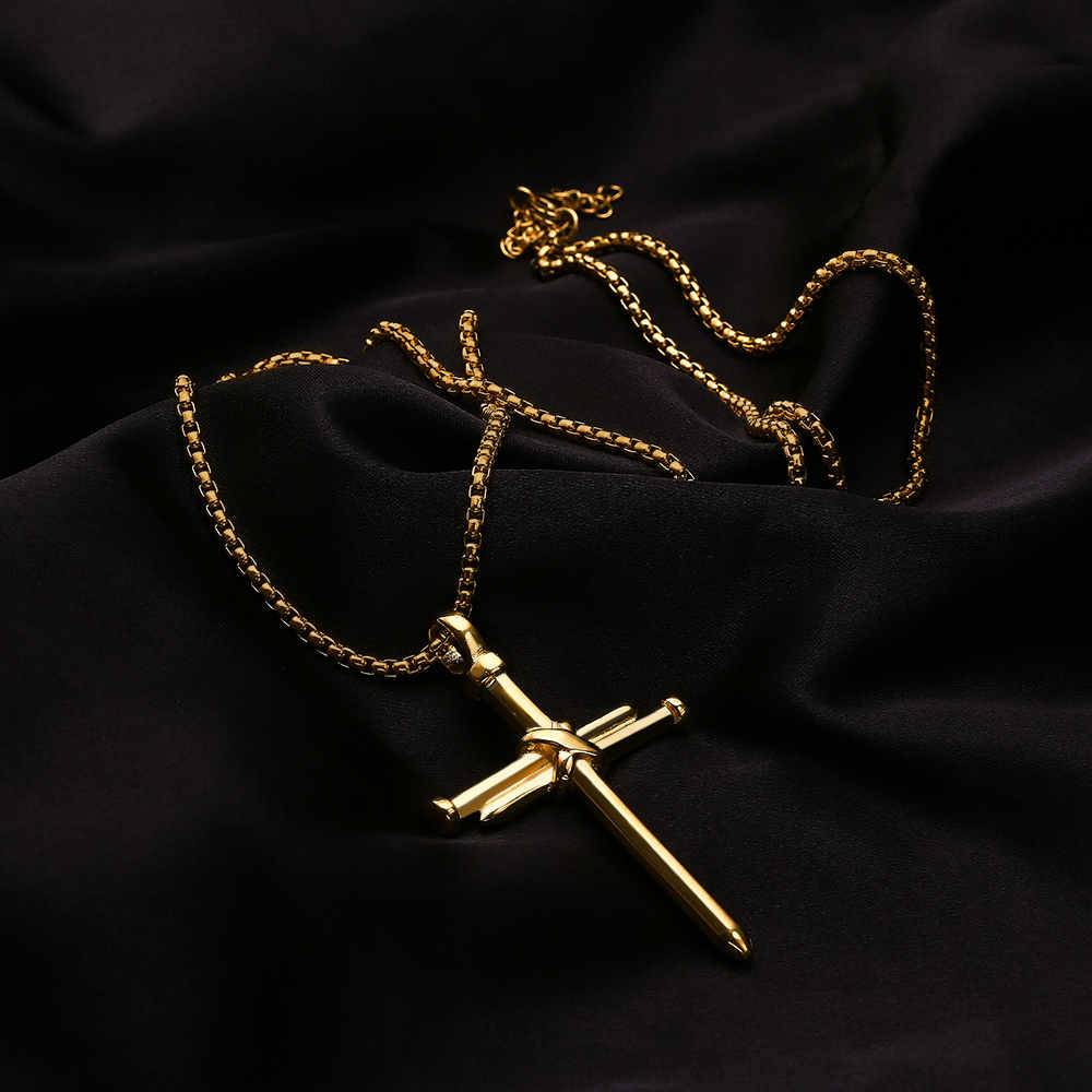 Men's Classic Stainless Steel 18K Gold Plated Cross Necklace