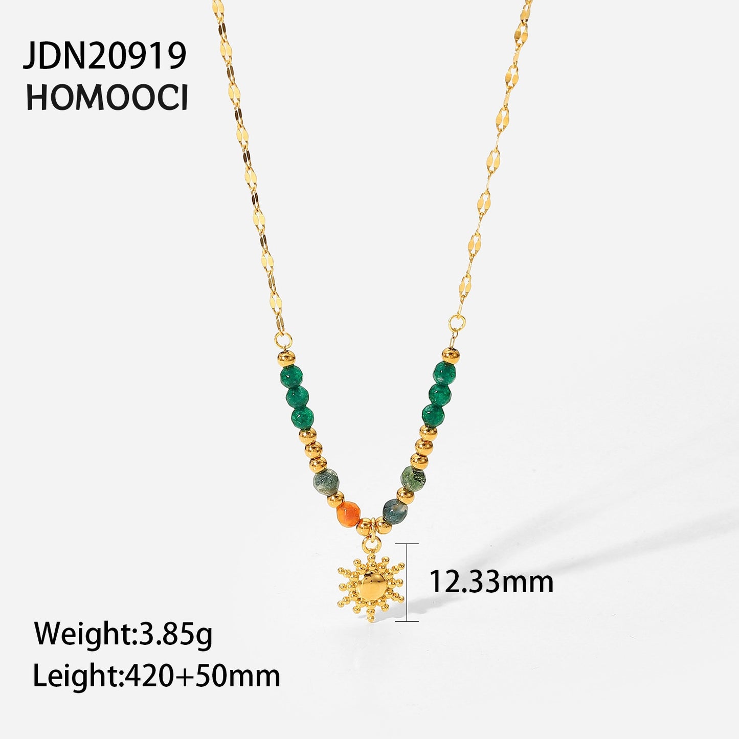 HOMOOCI 18-karat plated stainless steel necklace with turquoise beads