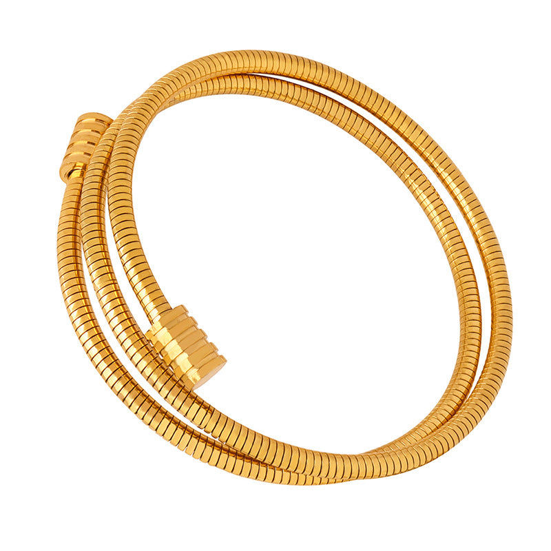 Stainless steel plated 18-karat gold snake bone bracelet