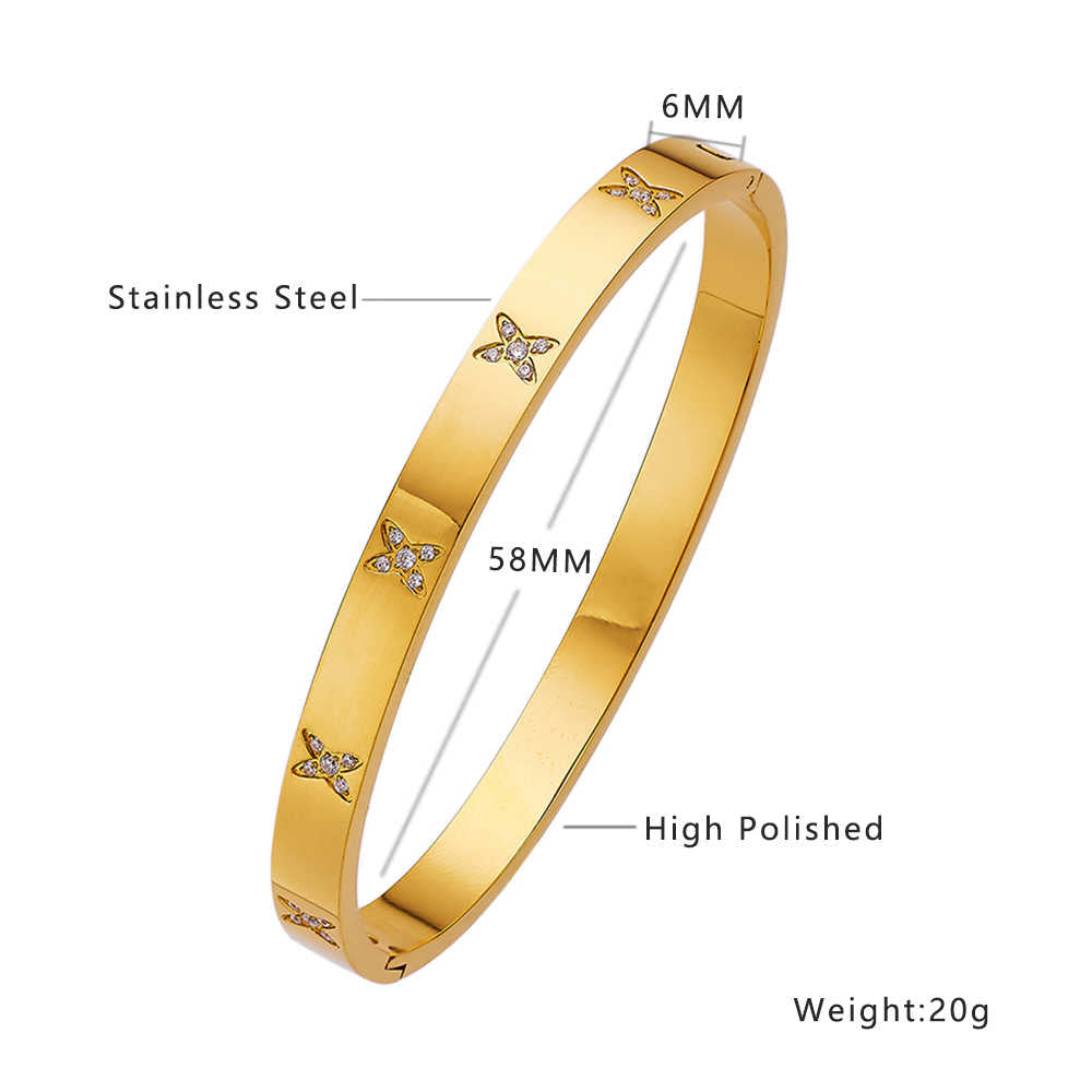 Stainless steel 18K gold plated butterfly zircon bangle