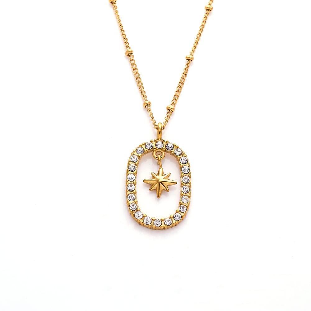 Stainless steel 18k gold-plated zircon star hollow pendant necklace