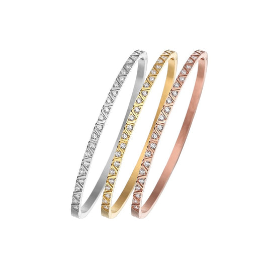 Stainless steel 18K gold-plated trapezoid zircon bangle