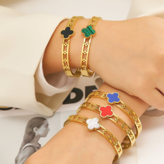 Stainless steel plated 18K gold red green black and white silver four-leaf clover gold bracelet