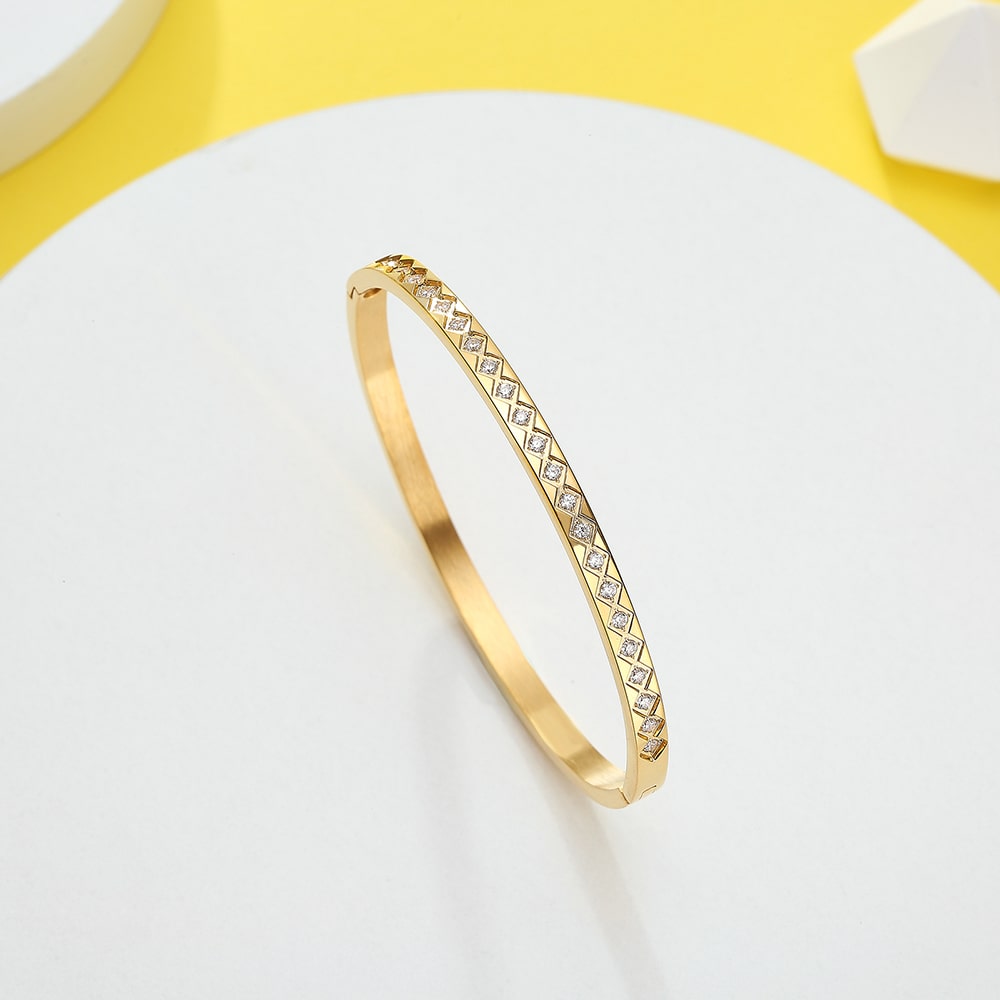 Stainless steel 18K gold plated serial zircon bangle