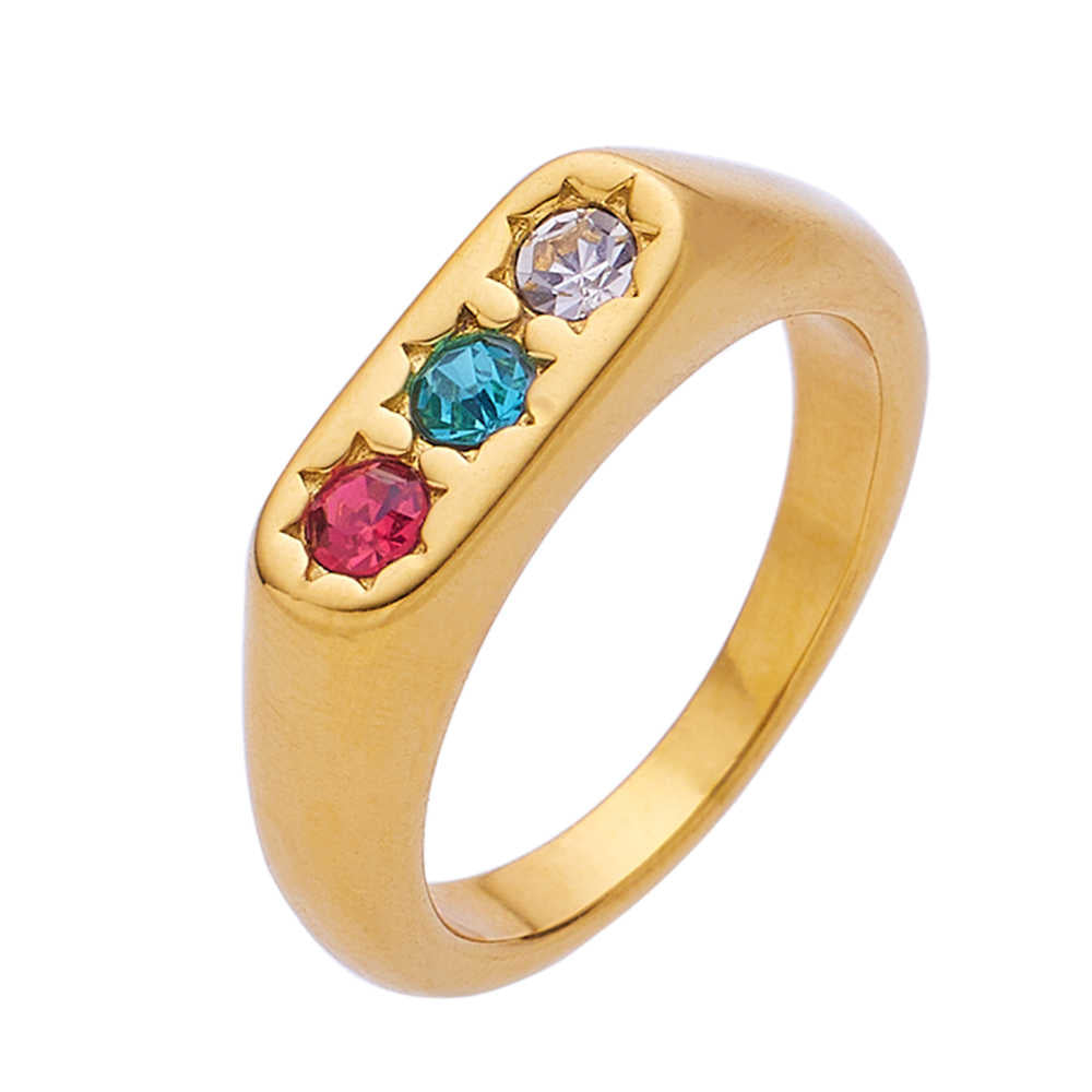 Stainless steel 18k gold plated tricolor zircon ring