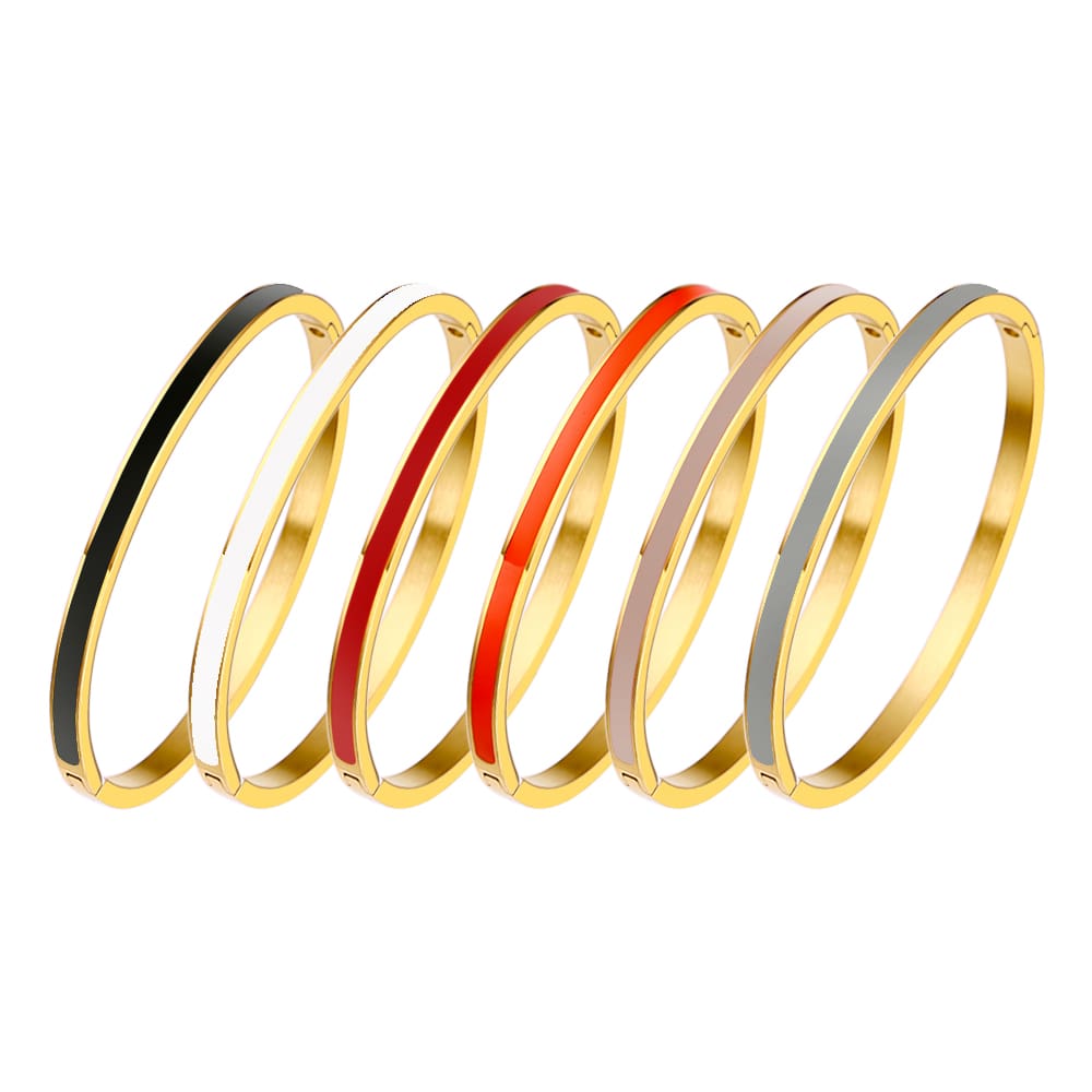 Stainless steel 18K gold plated flange drops bangle