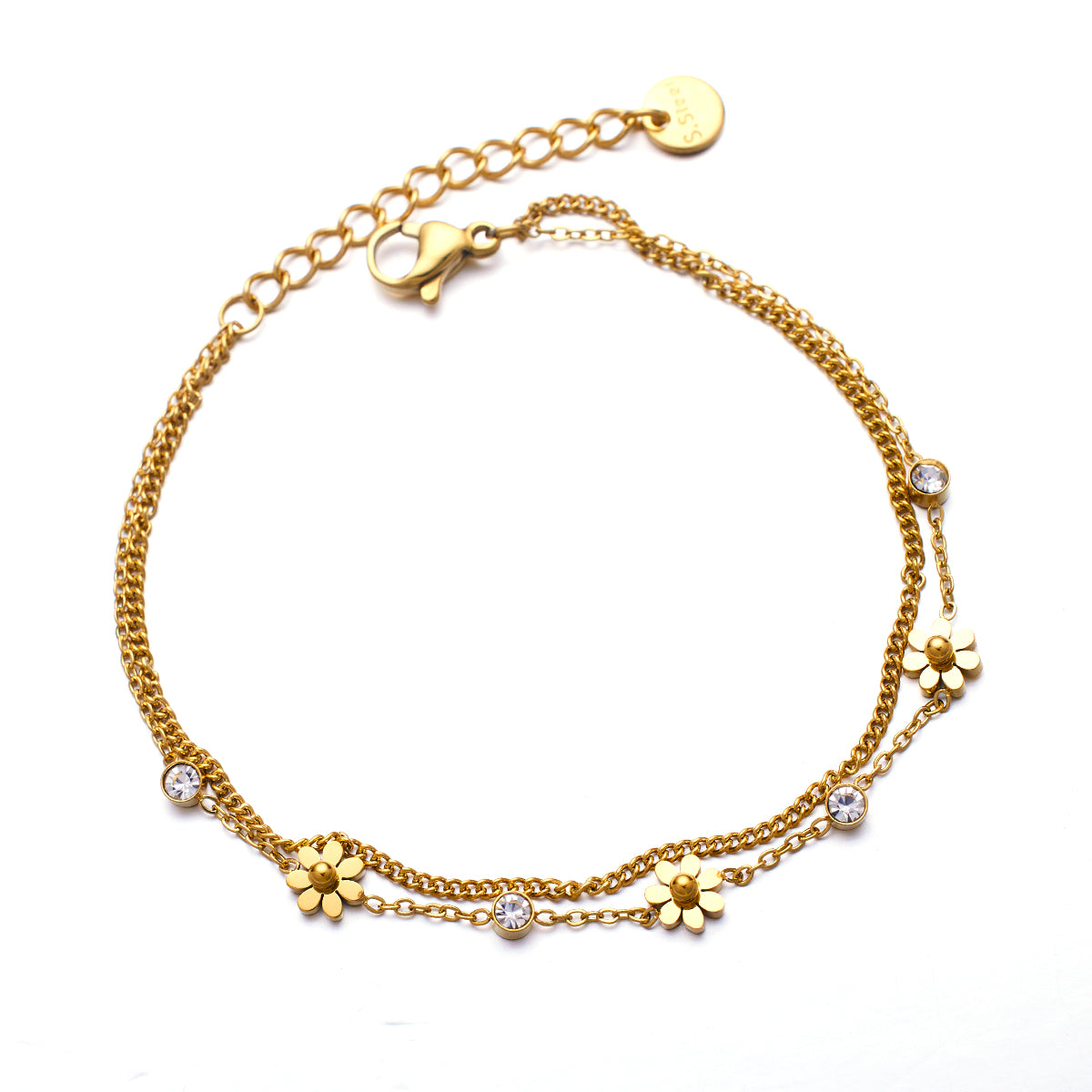 Stainless steel plated 18-karat gold bracelet with diamond