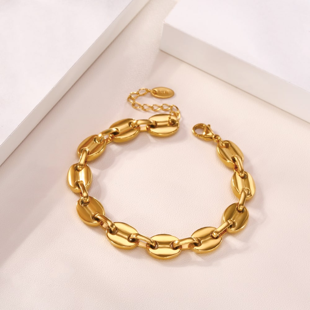 Classic Gold Plated Coffee Beans Design Stainless Steel Bracelet