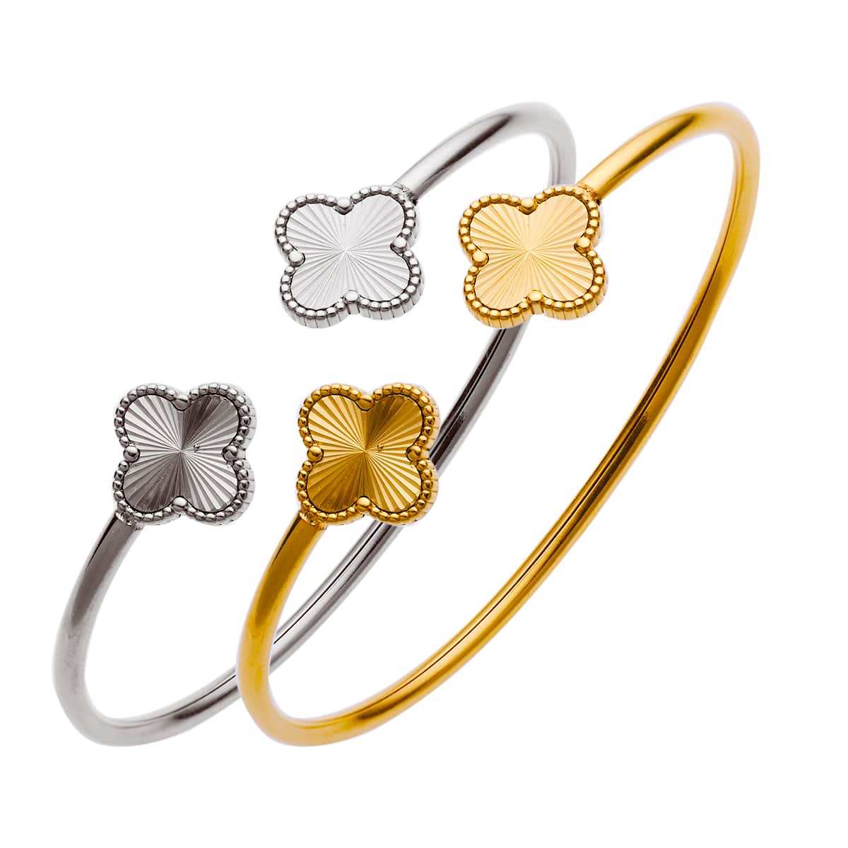 Stainless steel 18K gold plated four-leaf clover bangle