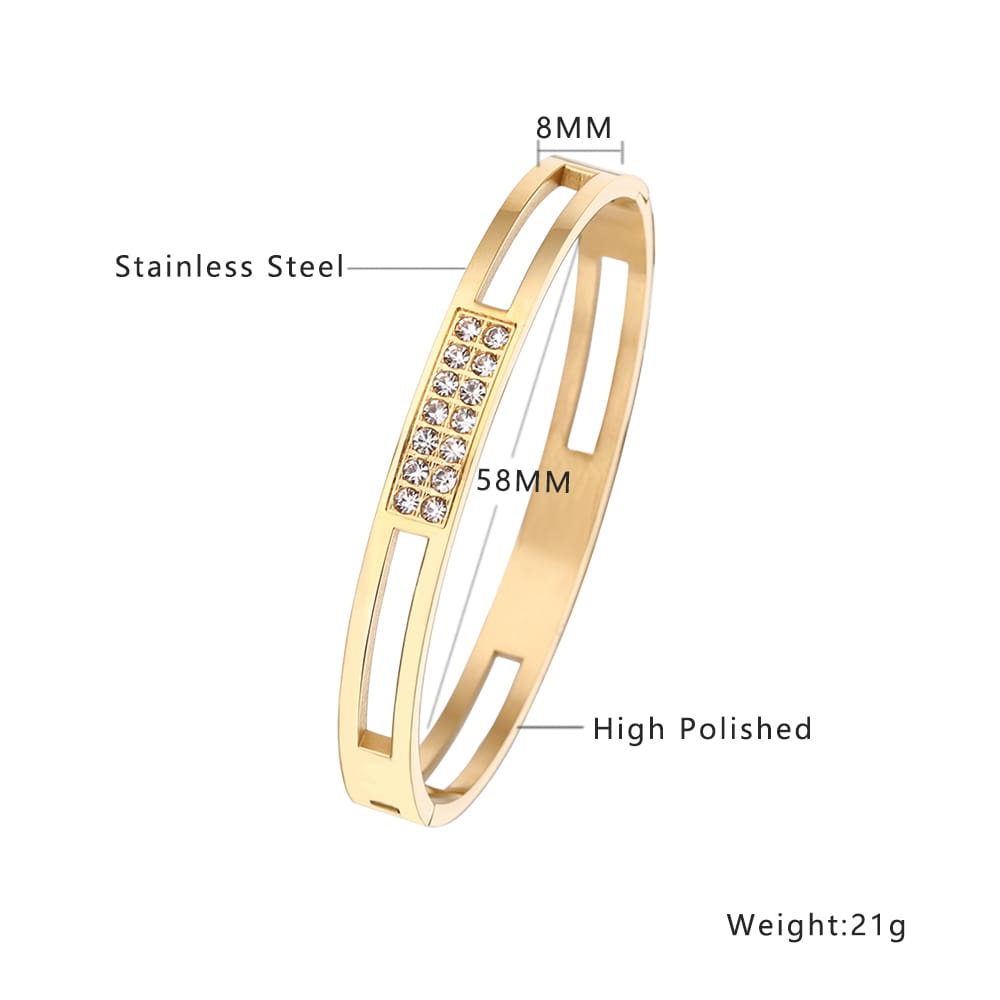 Stainless steel 18K gold plated zircon hollow bangle