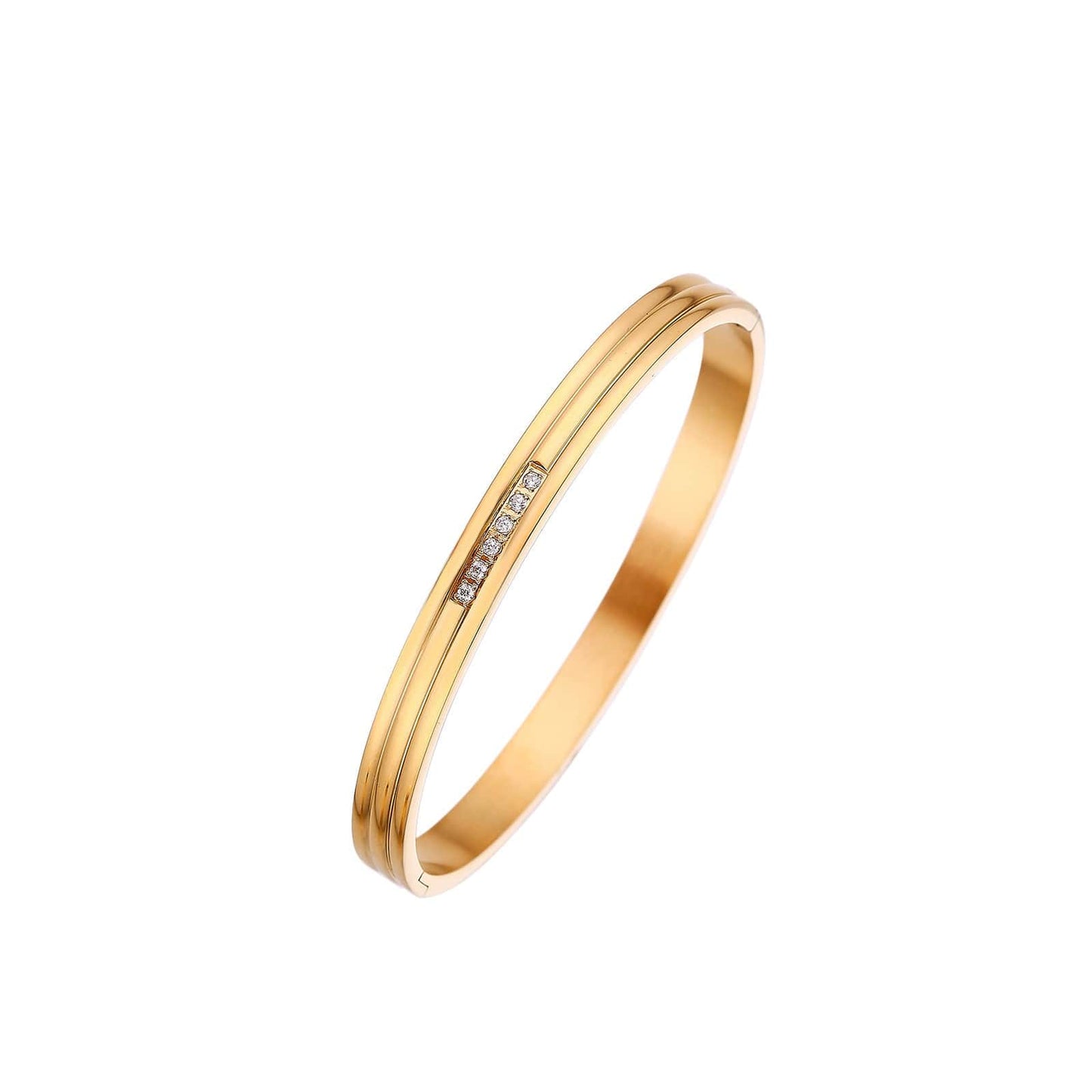 Stainless steel 18K gold plated three-layer zircon bangle