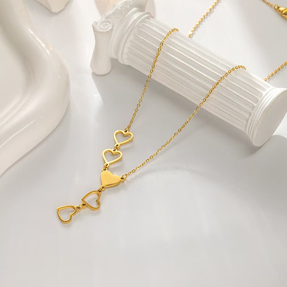 316 Stainless Steel 18K Gold Plated Four Hearts Necklace | Creative Design Pendant for Women