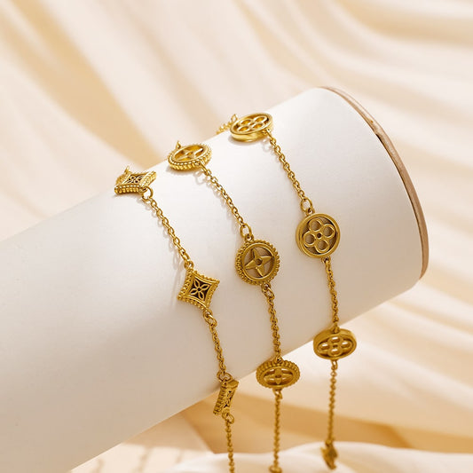 Vintage Style 18k Gold Plated Leaf Clover Chain Bracelet