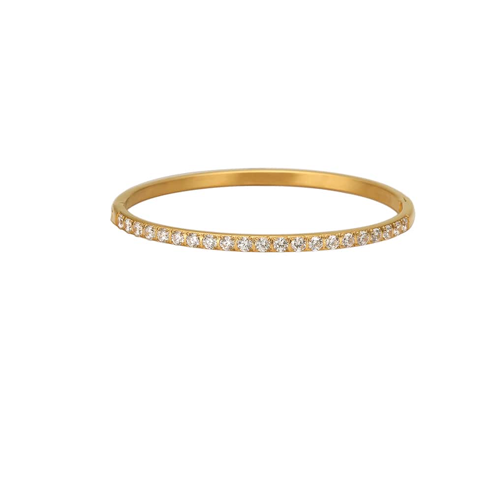 Stainless steel 18K gold plated zircon bangle