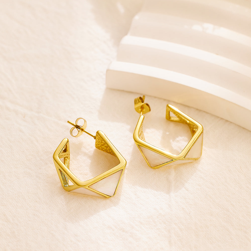 Stainless steel plated 18-karat gold triangle shell earrings