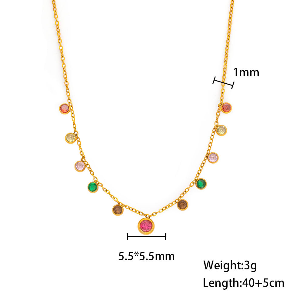 316 Stainless Steel 18K Gold Plated Colorful Zircon Necklace | Dazzling Sparkling Jewelry