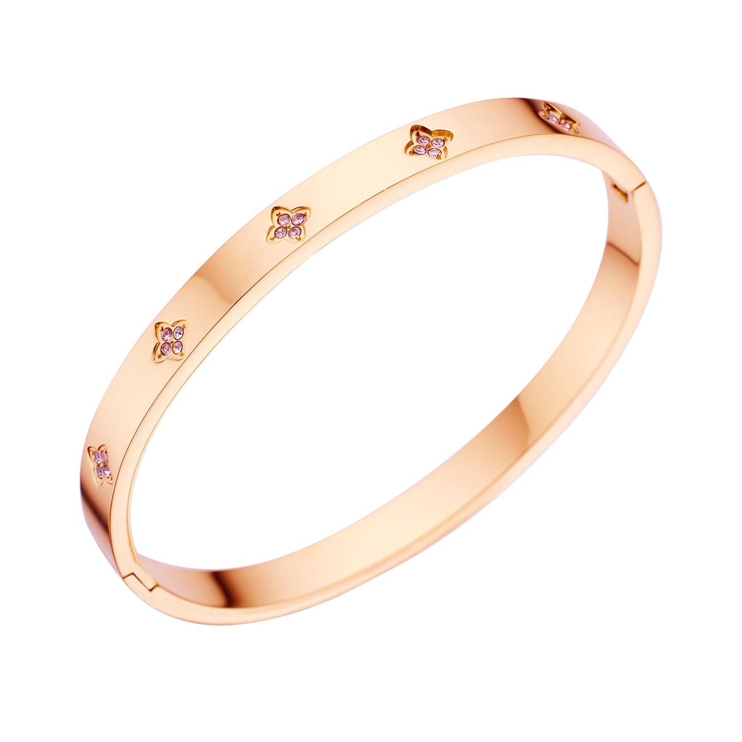 Stainless steel 18K gold-plated four-leaf zircon bangle