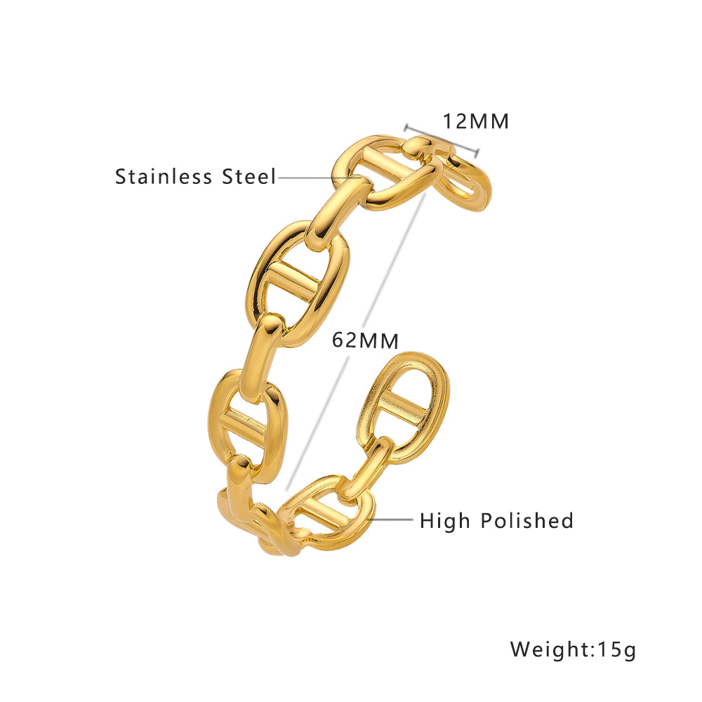 Stainless steel plated 18-karat gold semi-closed chain bracelet