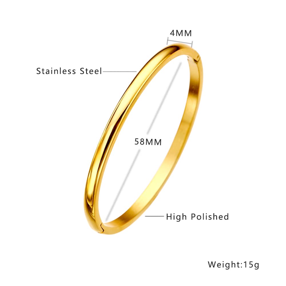 Stainless steel 18K gold plated simple waterproof bangle