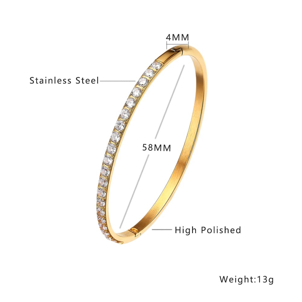 Stainless steel 18K gold plated zircon bangle