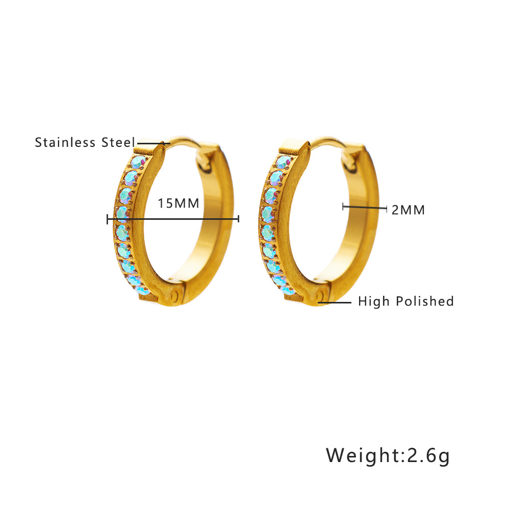 Stainless steel plated 18-karat gold with diamond earrings