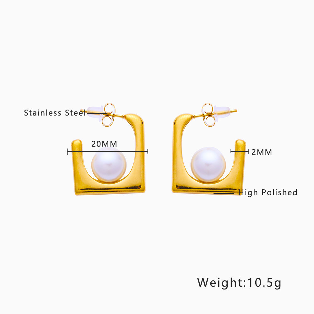 Stainless steel plated 18-karat gold with pearl earrings