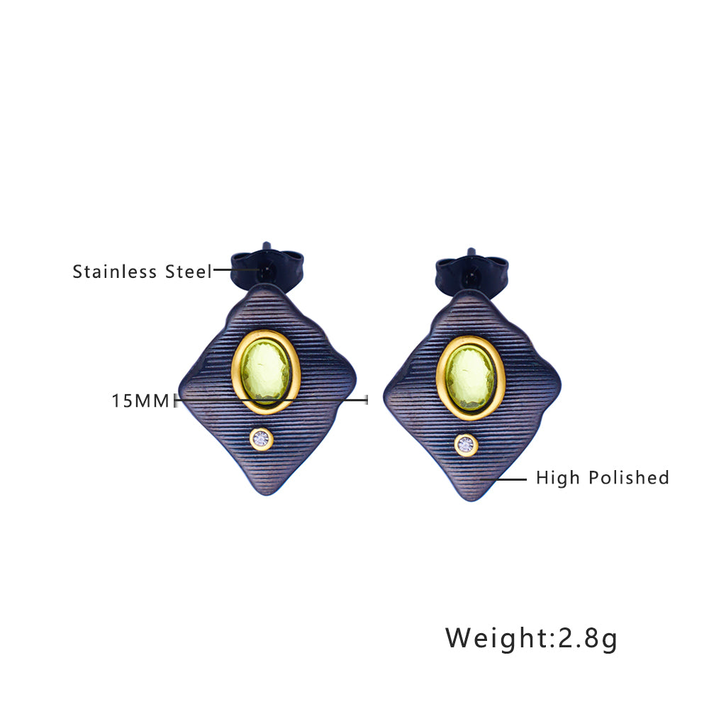 Black earrings in stainless steel plated 18K gold