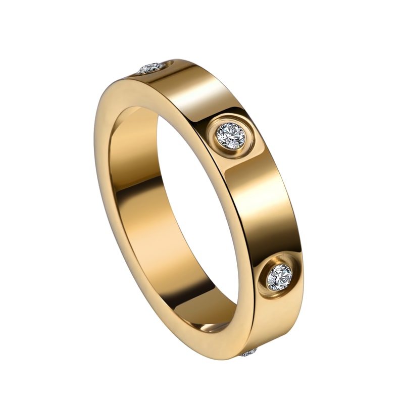 Stainless steel 18k gold plated zircon ring