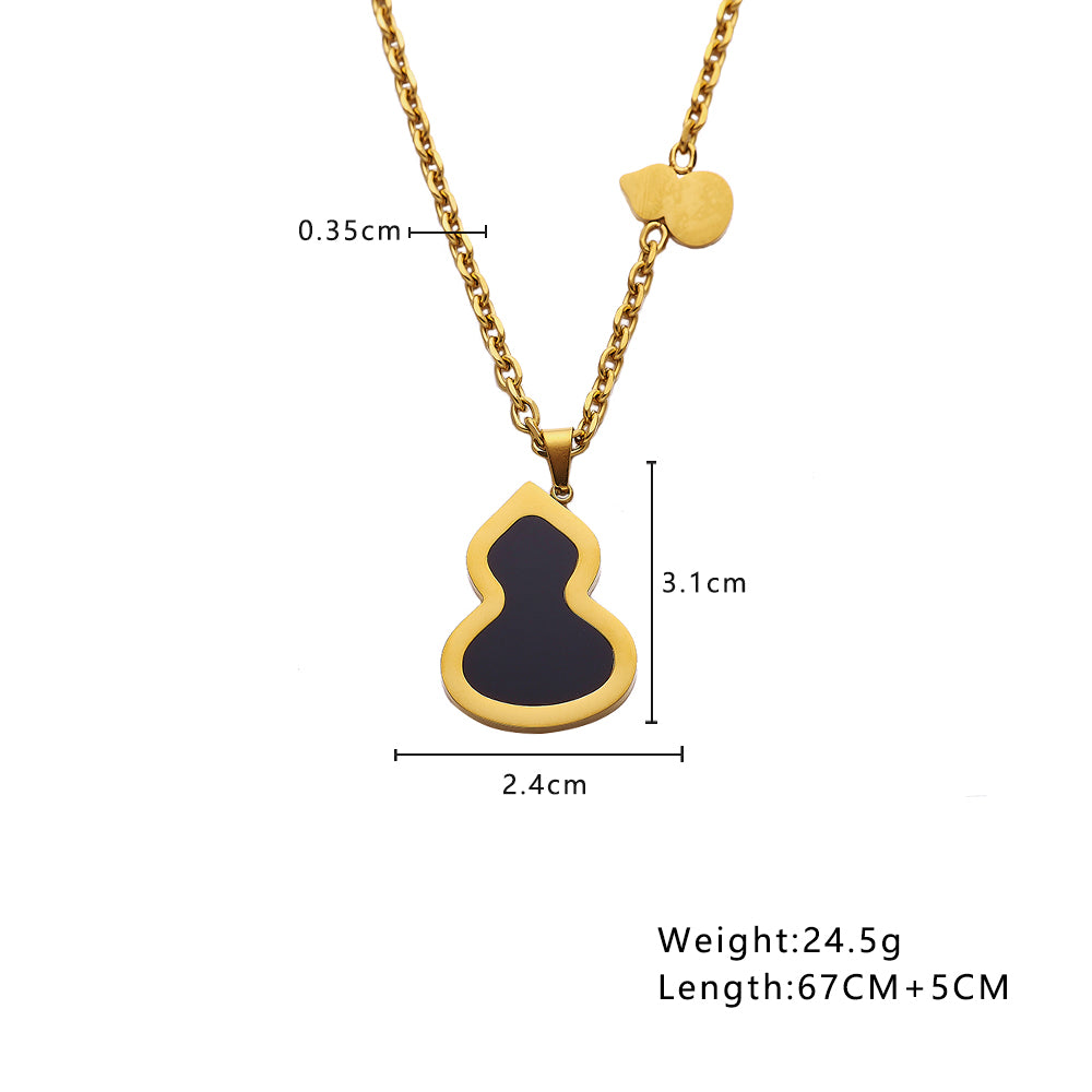 316 Stainless Steel 18K Gold Plated Double Gourd Necklace | Lucky Pendant Jewelry for Women