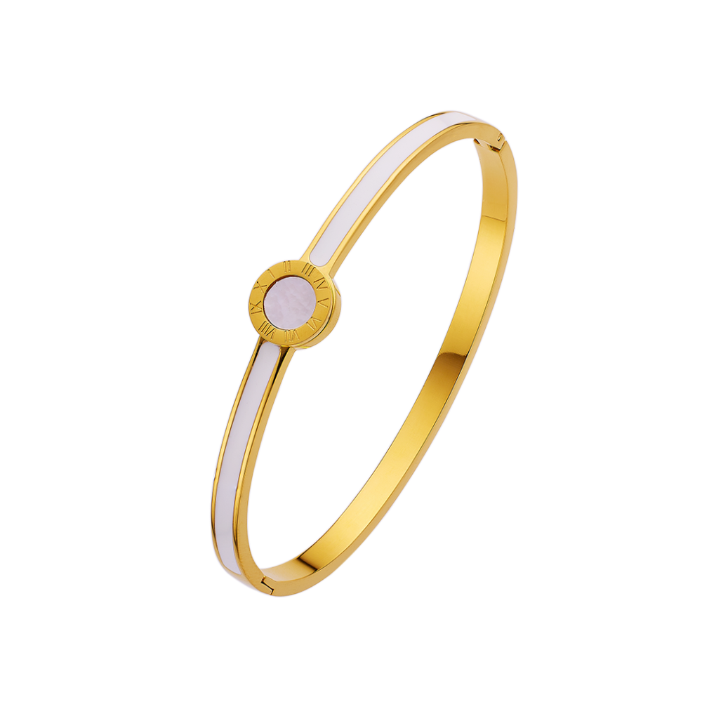 Stainless steel 18K gold plated flange drops bangle