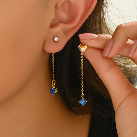 316 Stainless Steel 18K Gold Plated Blue Zircon Pendant Earrings | Sparkling Chic Jewelry