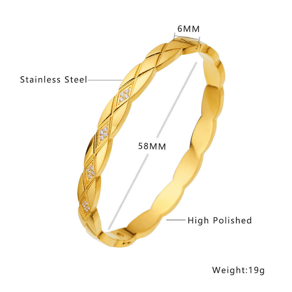 Stainless steel 18K gold plated zircon bread bangle