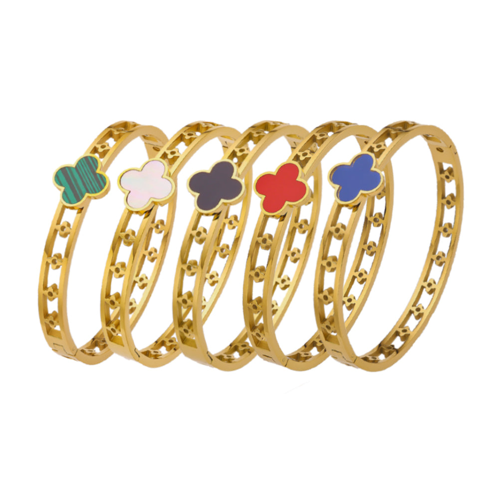 Stainless steel plated 18K gold red green black and white silver four-leaf clover gold bracelet