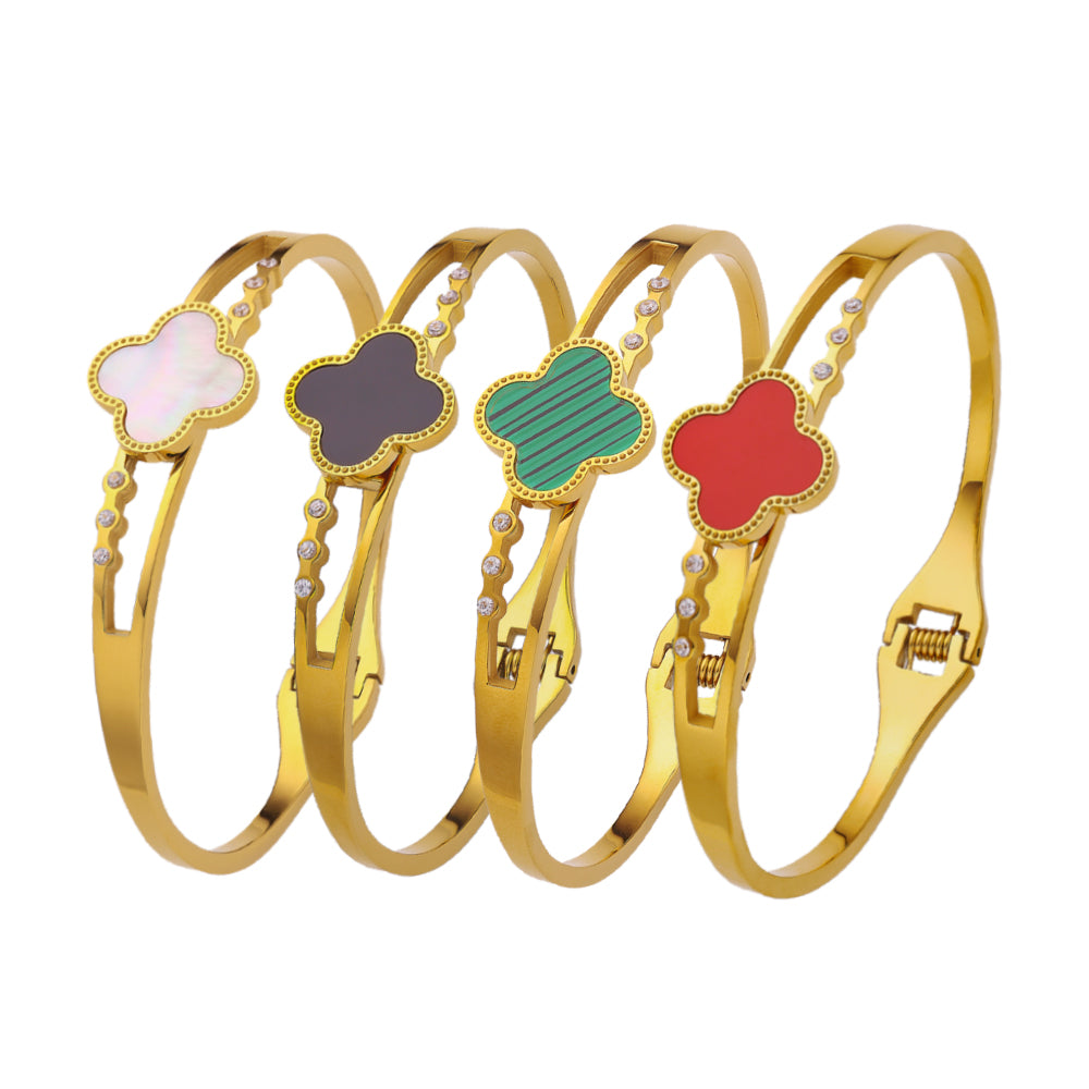 Stainless steel plated 18K gold red green black and white silver four-leaf clover gold bracelet