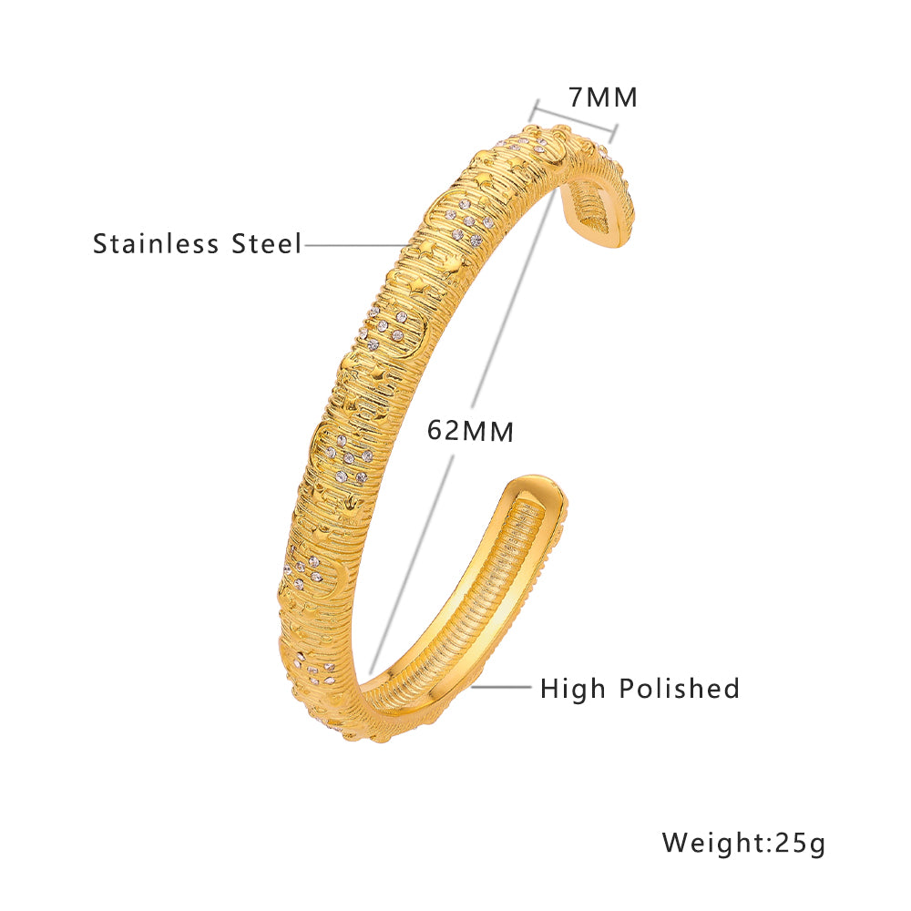 Stainless steel plated 18K gold bracelet with diamond half opening