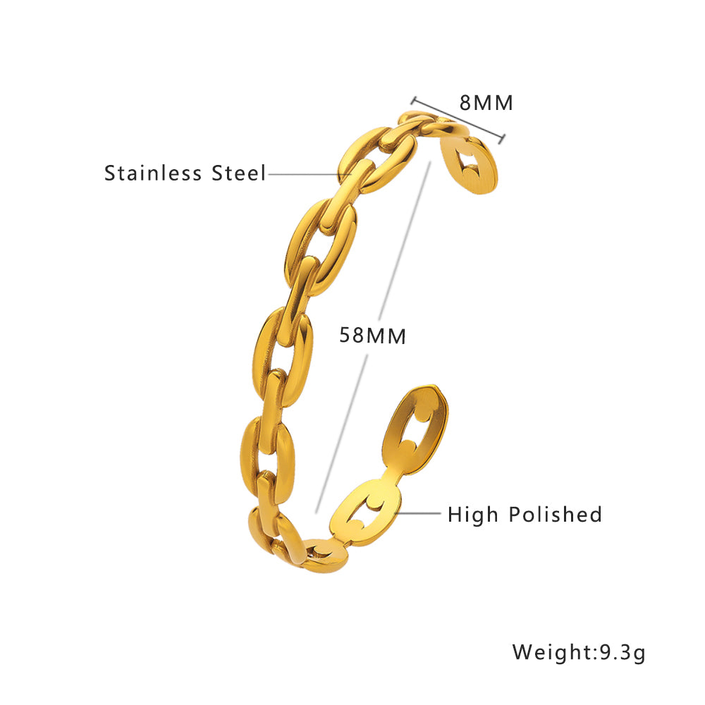 Stainless steel plated 18-karat gold semi-closed loop chain gold bracelet