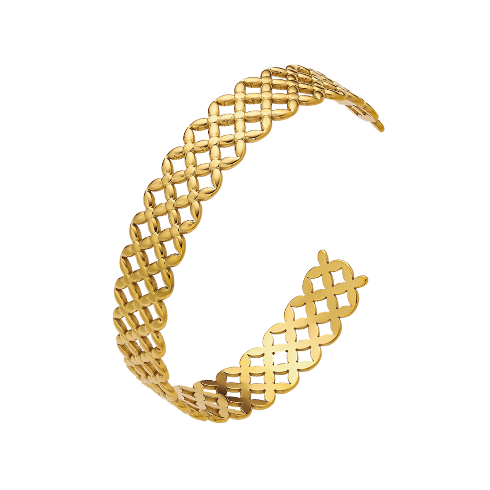 Stainless steel plated 18-karat gold mesh half-open gold bracelet